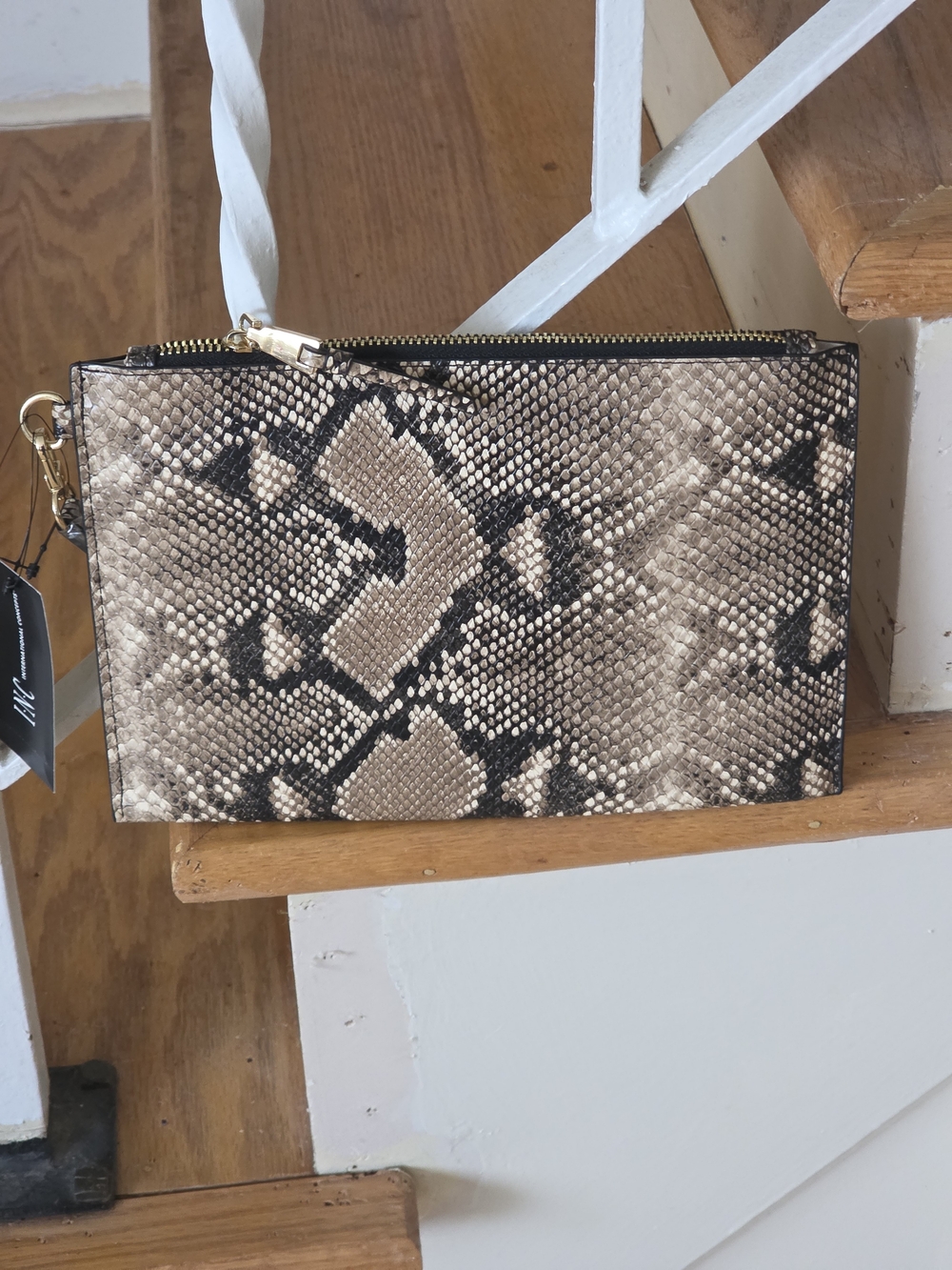 Macy's INC Snake-Print Wristlet Clutch - Neutral Taupe